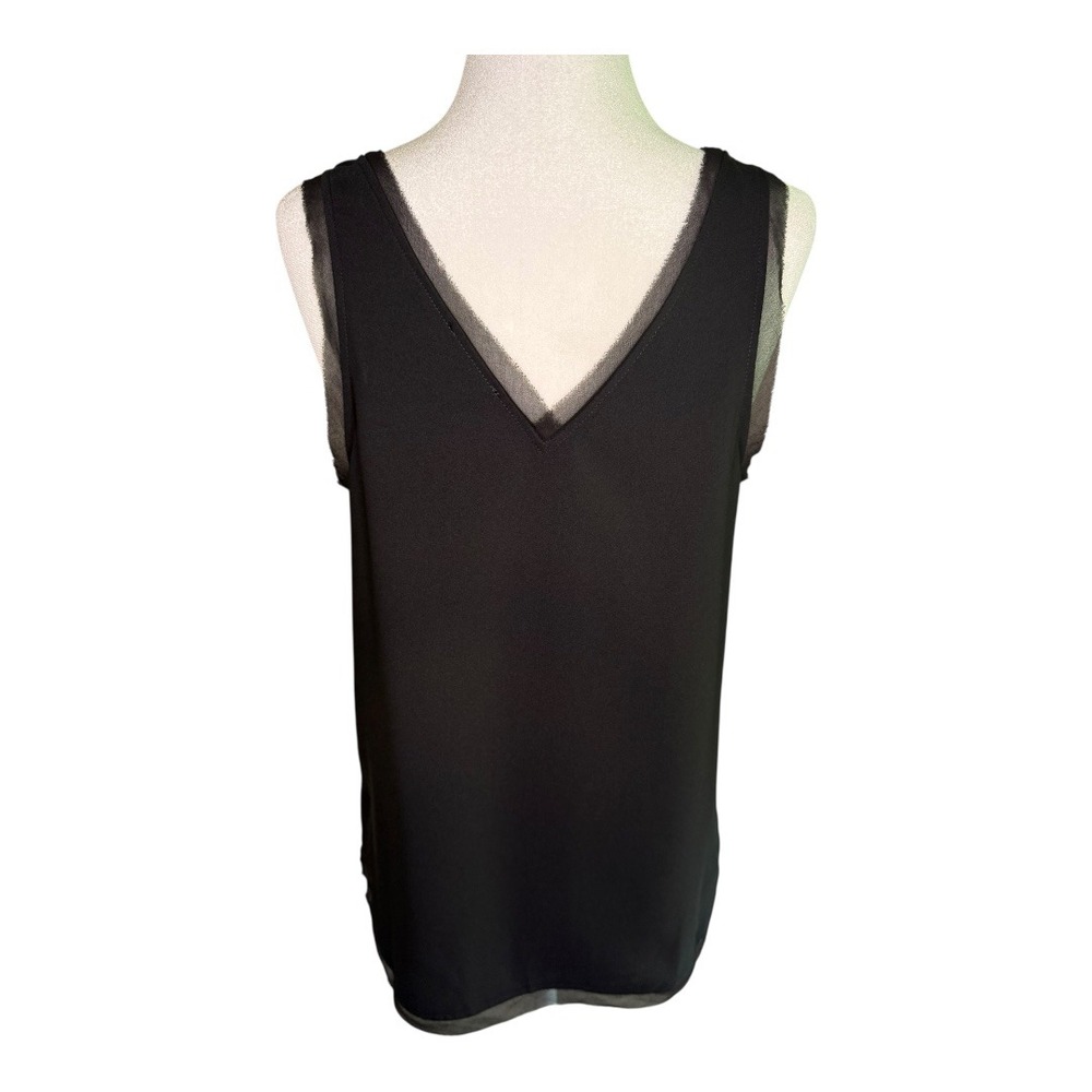 Halogen Black Sleeveless Top Sheer Trim V-Neck Blouse Elegant Tank Size Smal